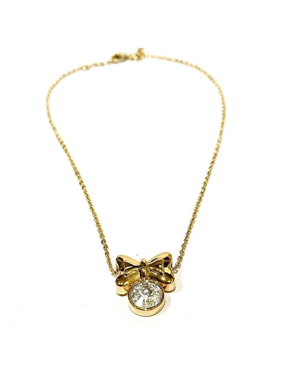 SWAROVSKI 🎀 Must-Have 🎀 Gold-Tone Bow Necklace w Crystal Pendant | NWOT - Picture 2 of 10